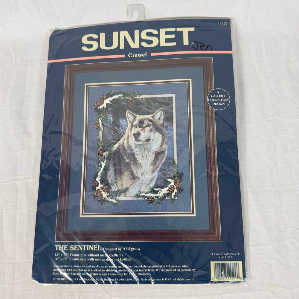 Dimensions Sunset Wolf Crewel Kit The Sentinel #11109 Al Agnew 12x15 New 1998